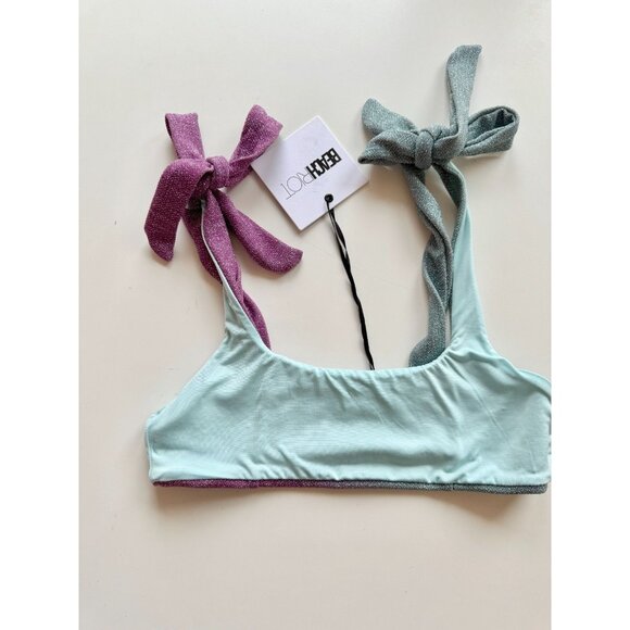 NWT BEACH RIOT Avalon Multi Color Glitter Tie Scoop Neck Bikini Top, Size S - Picture 6 of 10